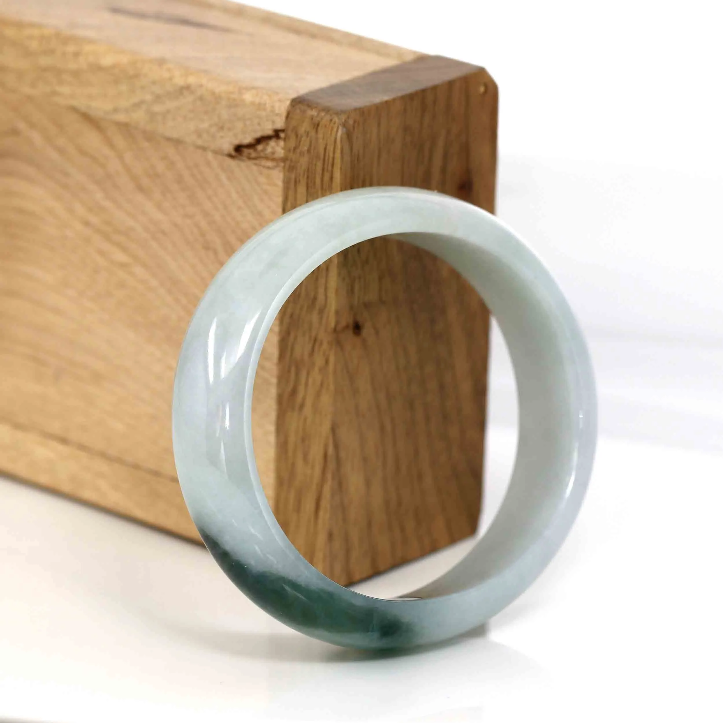 Genuine Burmese Ice Blue Oval Jadeite Jade Bangle (50.95 mm) #344