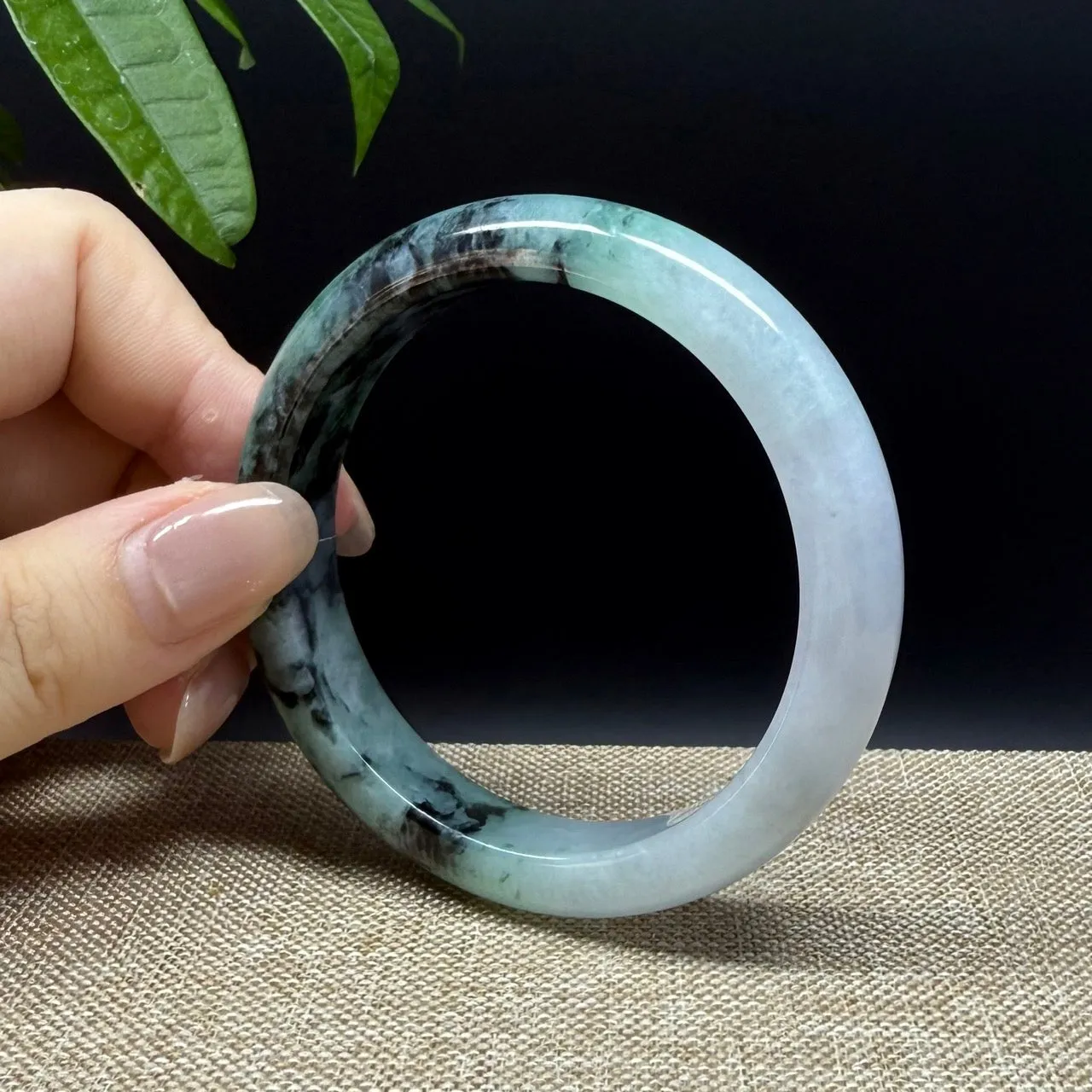 Genuine Burmese Lavender Green Jade Jadeite Bangle Bracelet ( 56mm )