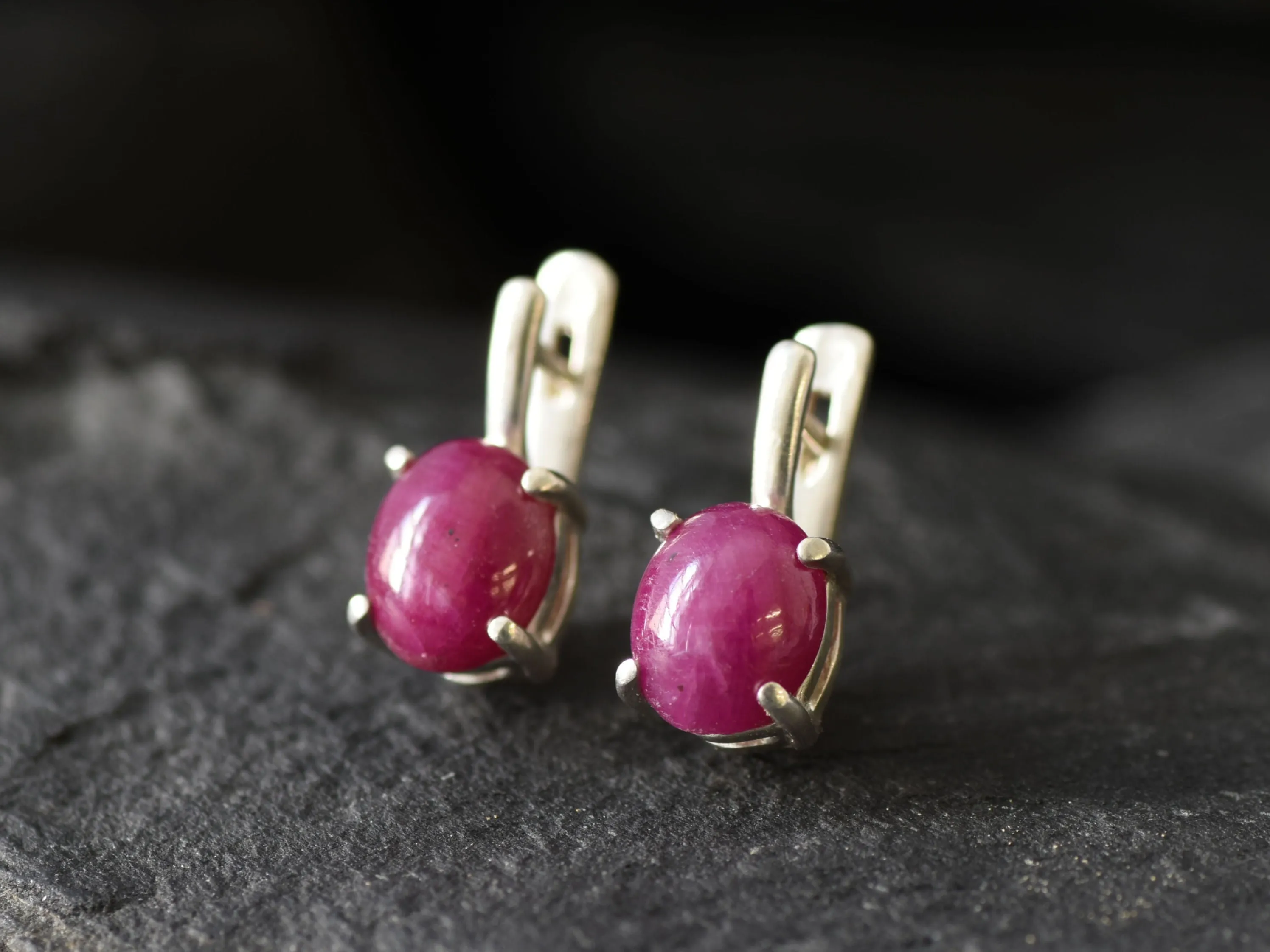 Genuine Ruby Earrings - Red Oval Earrings - Vintage Drop Earrings