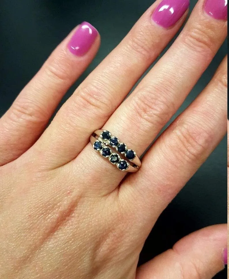 Genuine Ruby Ring - Double Band Ring - Wide Vintage Ring