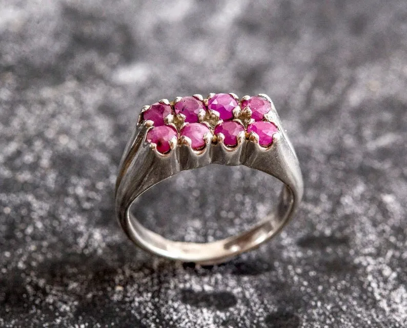 Genuine Ruby Ring - Double Band Ring - Wide Vintage Ring