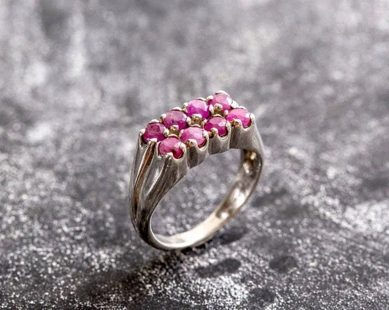 Genuine Ruby Ring - Double Band Ring - Wide Vintage Ring