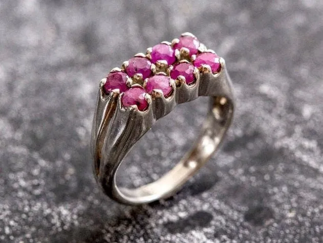 Genuine Ruby Ring - Double Band Ring - Wide Vintage Ring