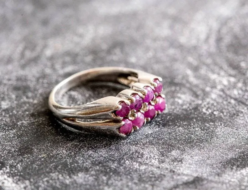 Genuine Ruby Ring - Double Band Ring - Wide Vintage Ring