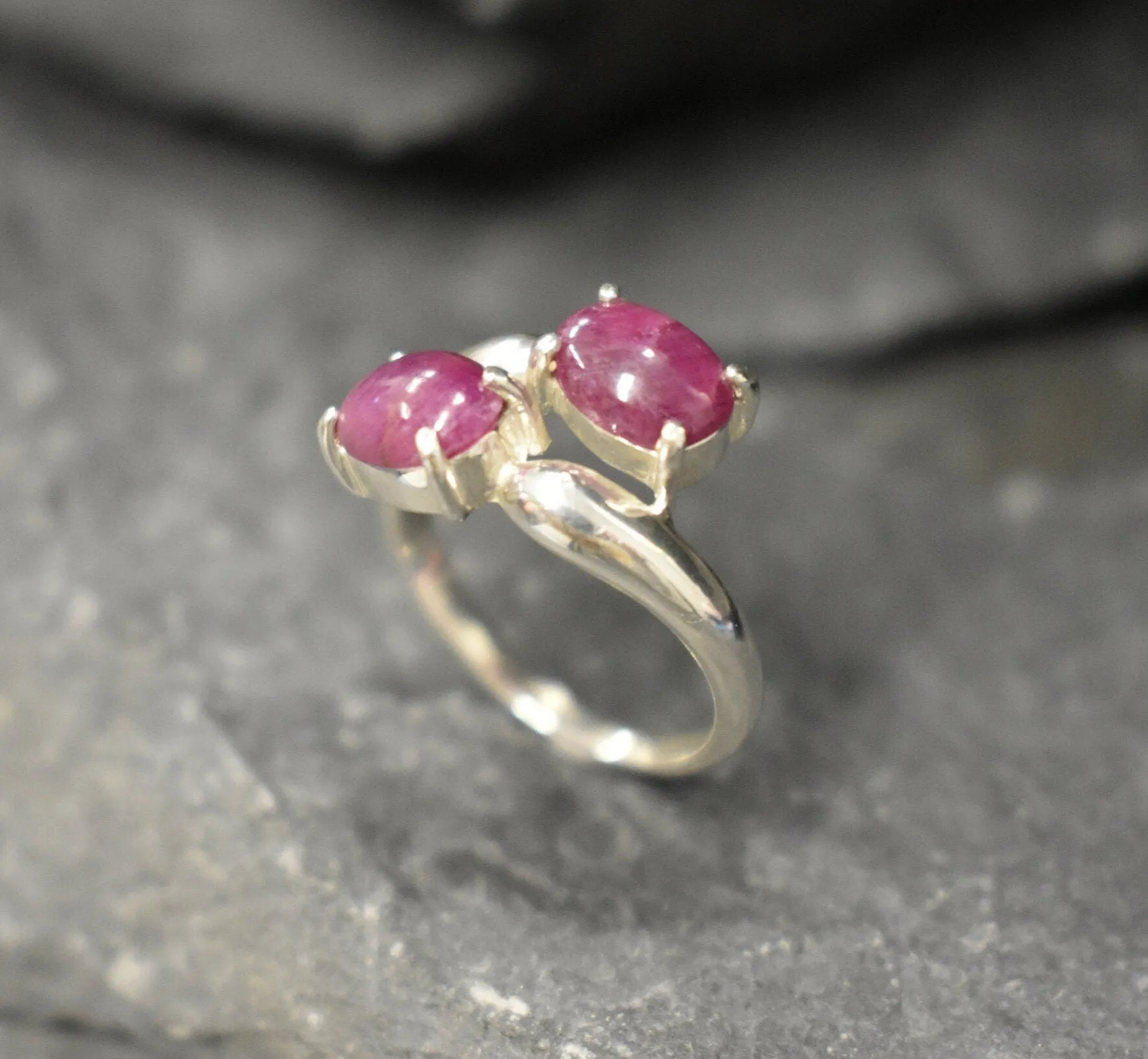 Genuine Ruby Ring - Red Bypass Ring - Vintage Oval Ring