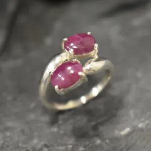 Genuine Ruby Ring - Red Bypass Ring - Vintage Oval Ring