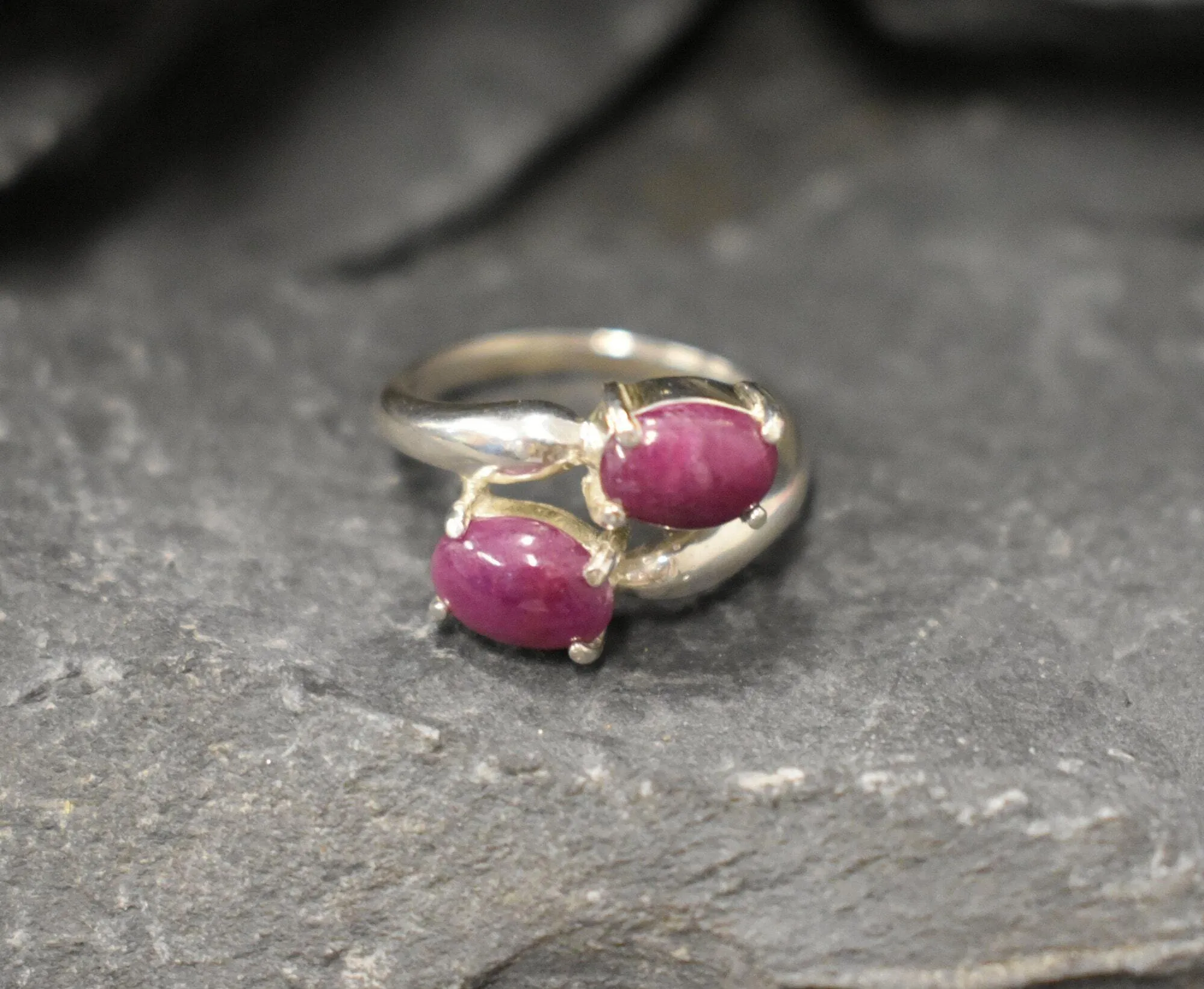 Genuine Ruby Ring - Red Bypass Ring - Vintage Oval Ring