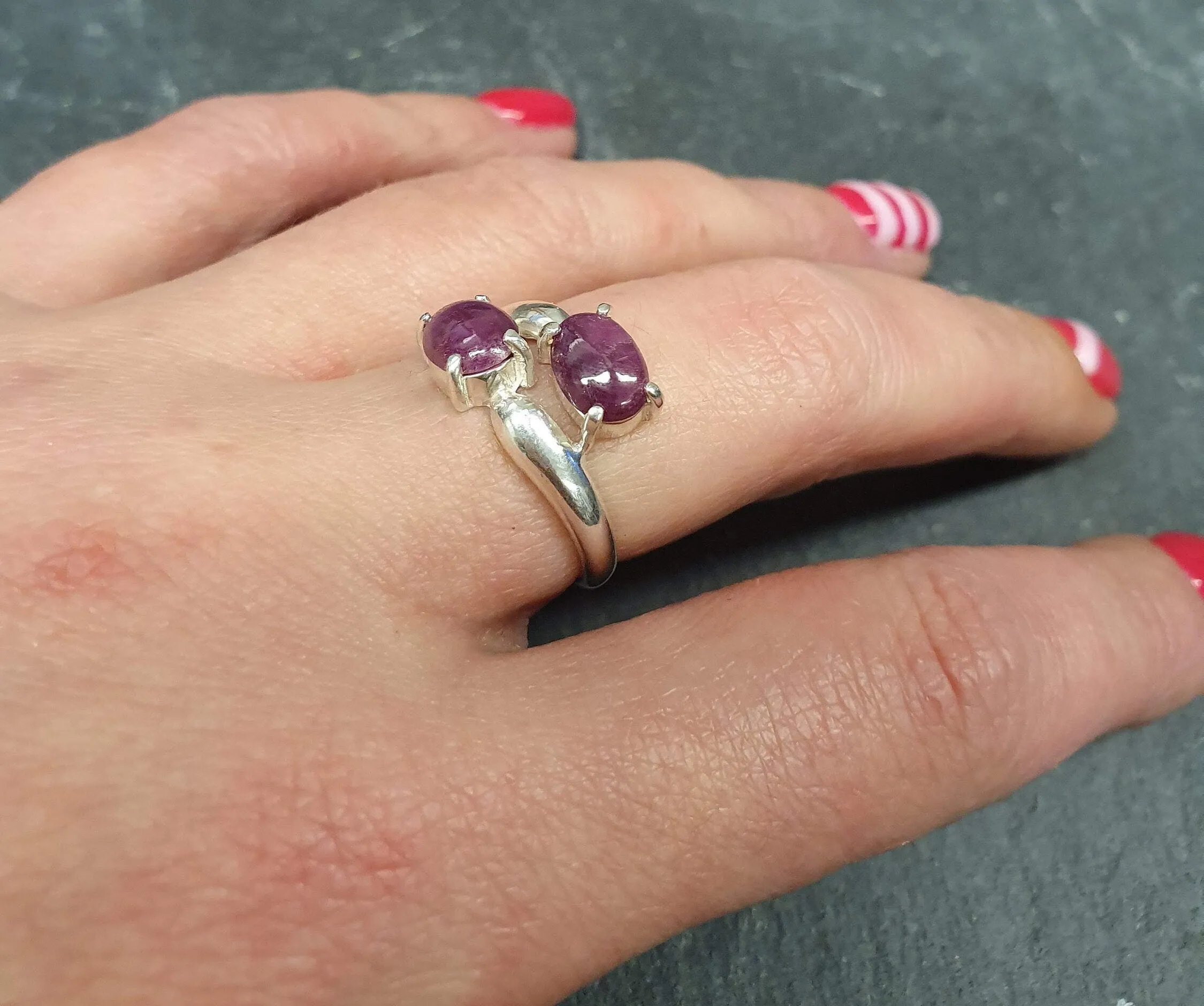 Genuine Ruby Ring - Red Bypass Ring - Vintage Oval Ring