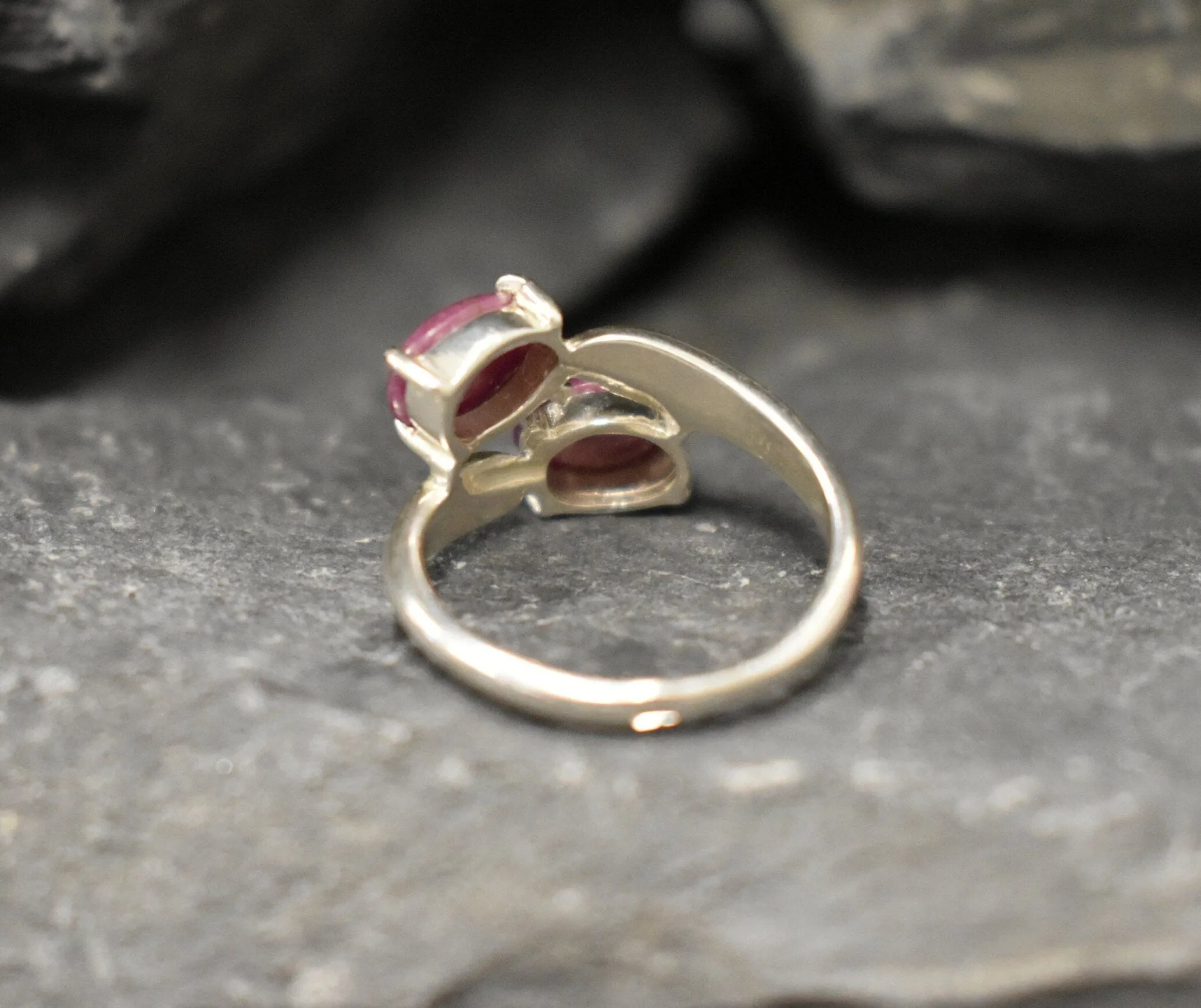 Genuine Ruby Ring - Red Bypass Ring - Vintage Oval Ring