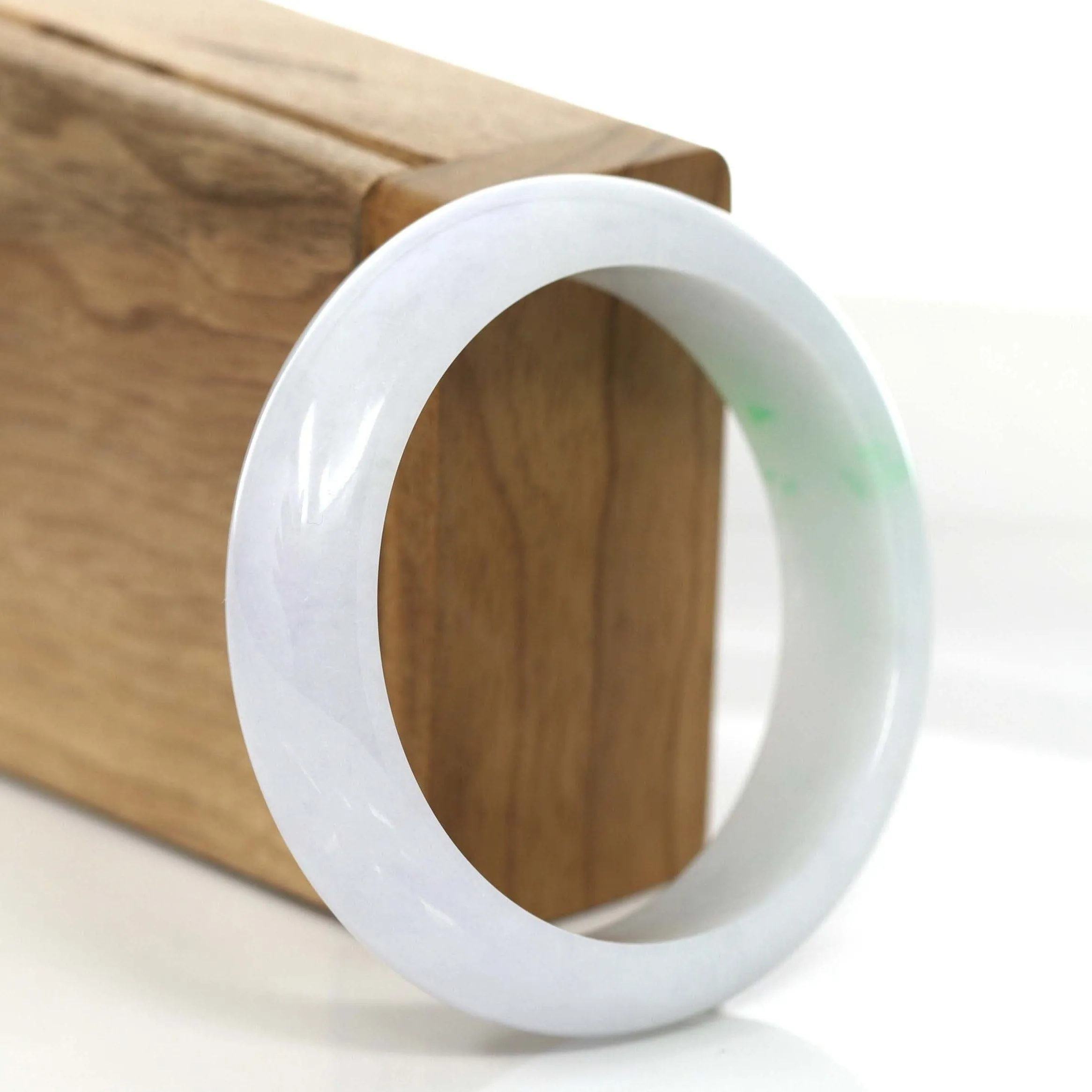 Genuine White & Green Burmese Jadeite Jade Bangle Bracelet (55.64 mm) #742