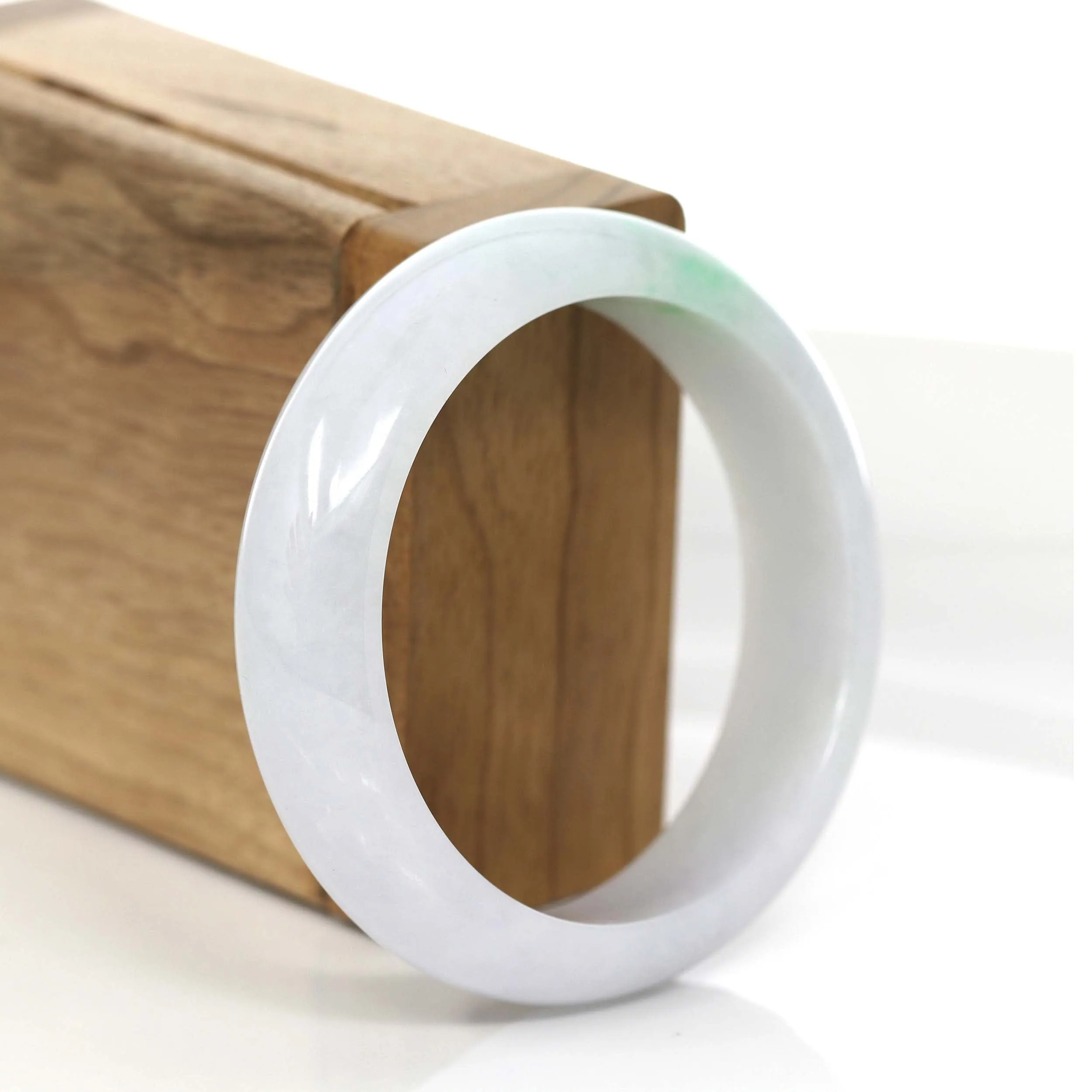Genuine White & Green Burmese Jadeite Jade Bangle Bracelet (55.64 mm) #742