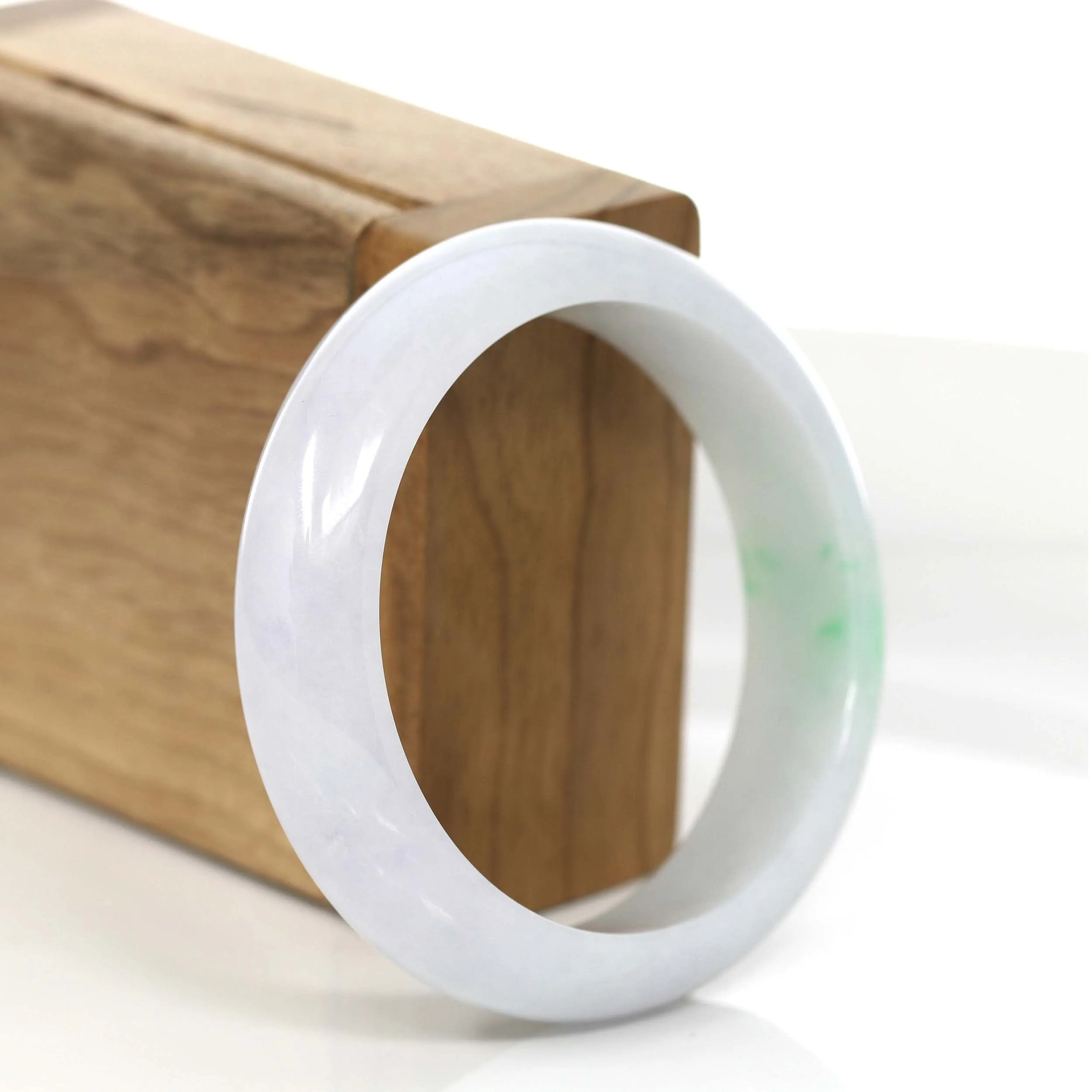 Genuine White & Green Burmese Jadeite Jade Bangle Bracelet (55.64 mm) #742