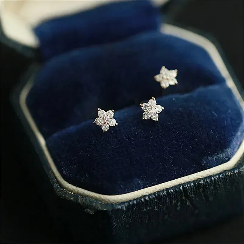 Girls' Sweet Flower Women's Gold Stud Fashion Gift Silver Mini Earring