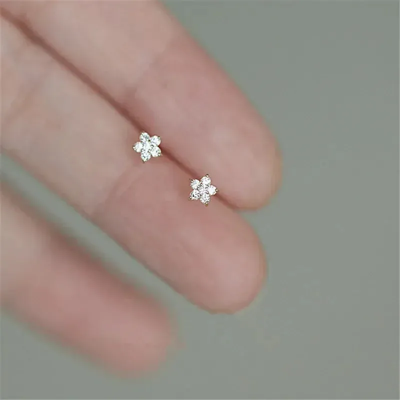 Girls' Sweet Flower Women's Gold Stud Fashion Gift Silver Mini Earring
