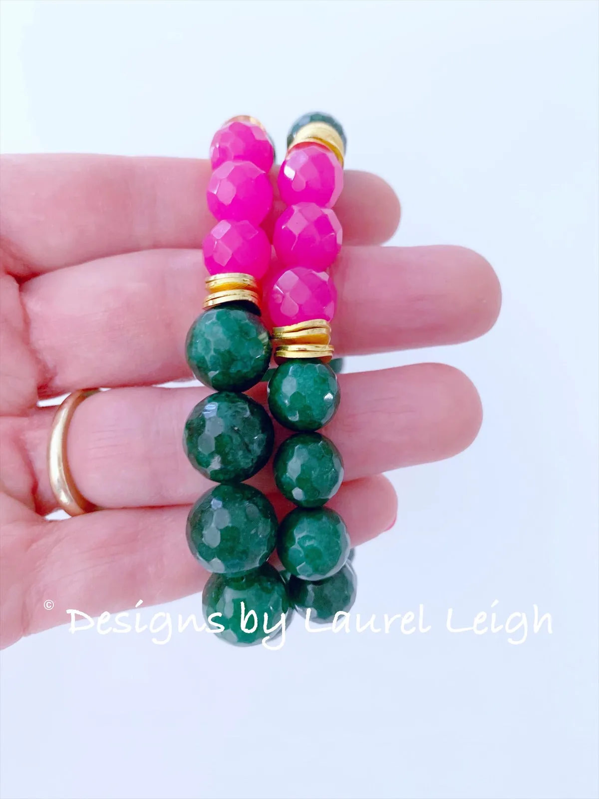 Green & Pink Gemstone Statement Bracelet - Two Options
