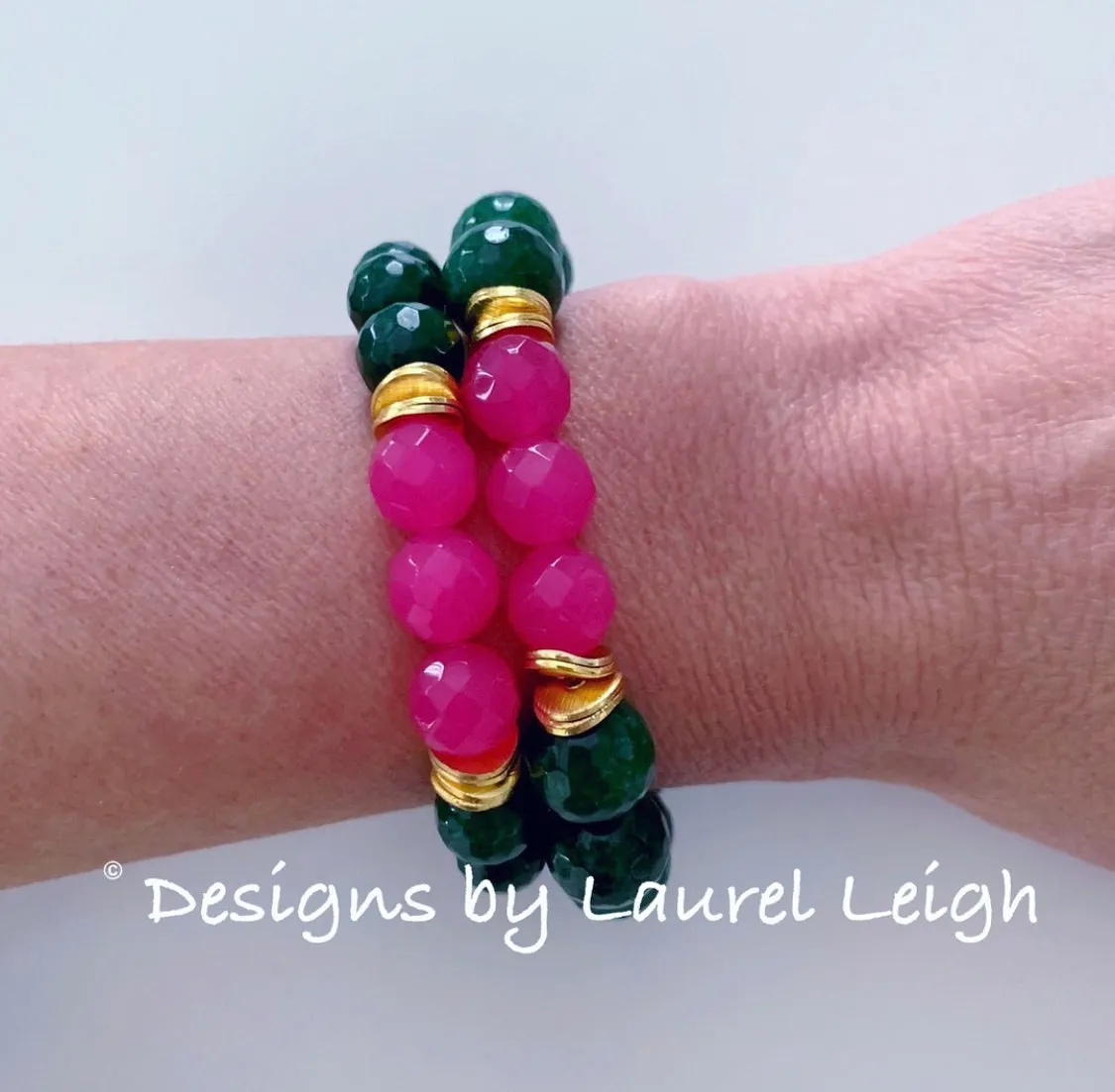 Green & Pink Gemstone Statement Bracelet - Two Options