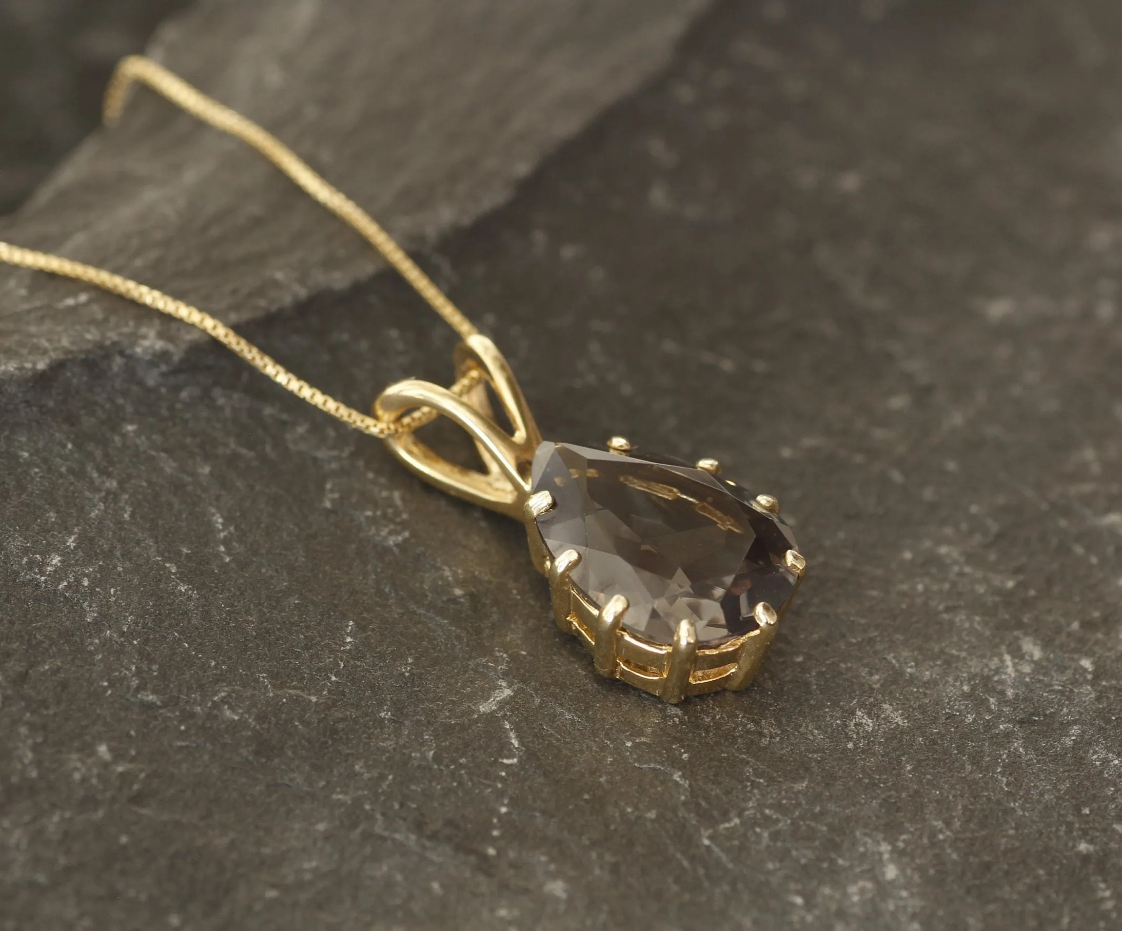 Green Diamond Pendant - Gold Diamond Necklace, Green Diamond Teardrop Pendant