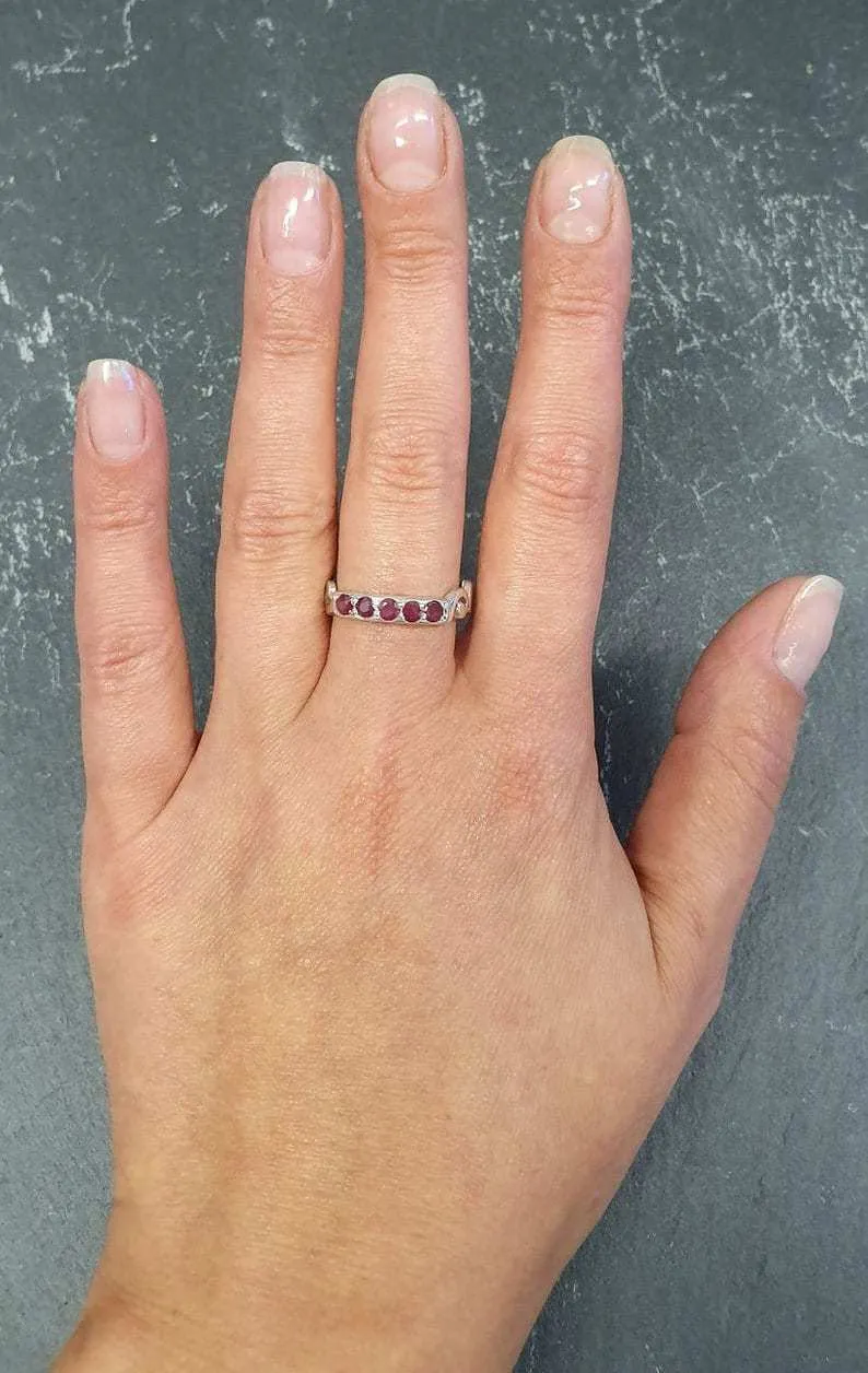 Half Eternity Ruby Ring - Gold Vintage Band, Natural Ruby Ring, Bohemian Gold Ring