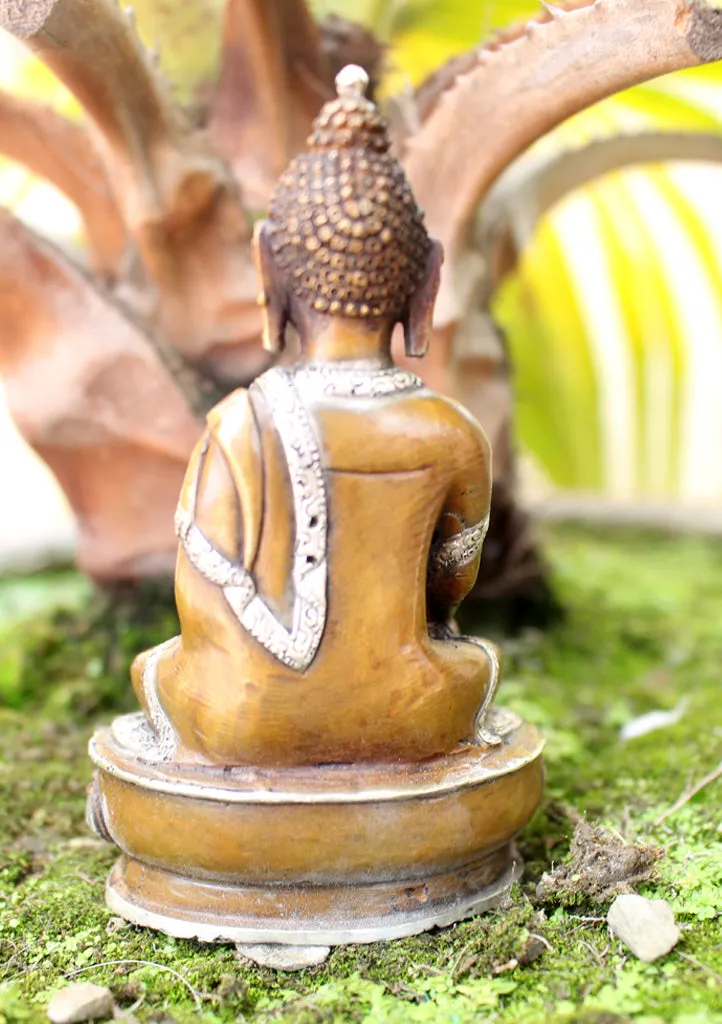 Hand carved Copper Shakyamuni Buddha Statue inlaid Silver Robes
