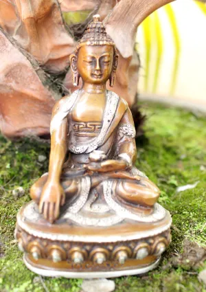 Hand carved Copper Shakyamuni Buddha Statue inlaid Silver Robes