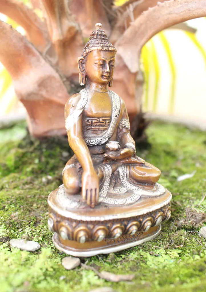 Hand carved Copper Shakyamuni Buddha Statue inlaid Silver Robes