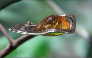 Hand Crafted Baltic Amber Pin In Sterling Silver