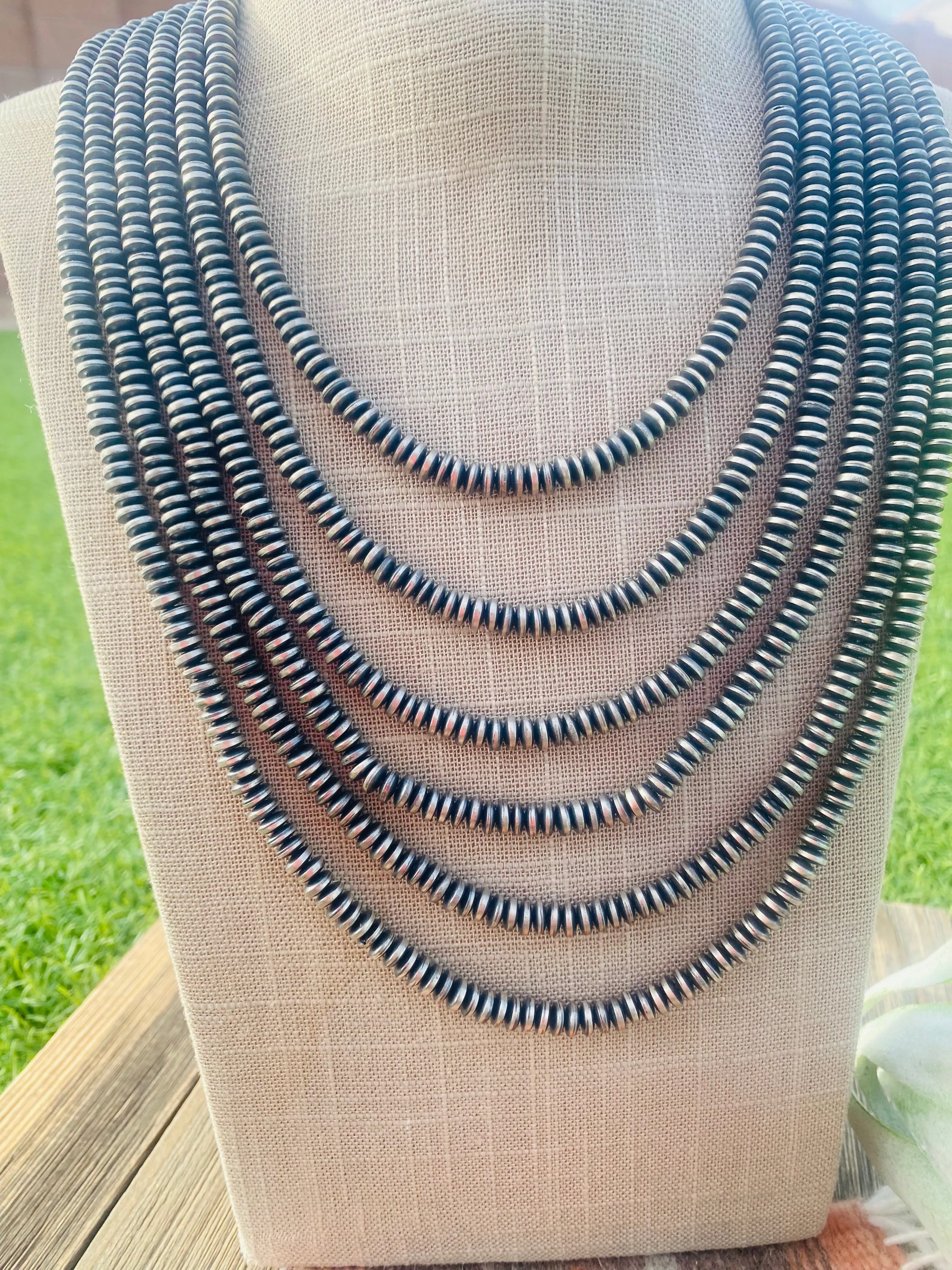 Handmade Sterling Silver 6mm Saucer Bead Beaded Necklace w/ extender
