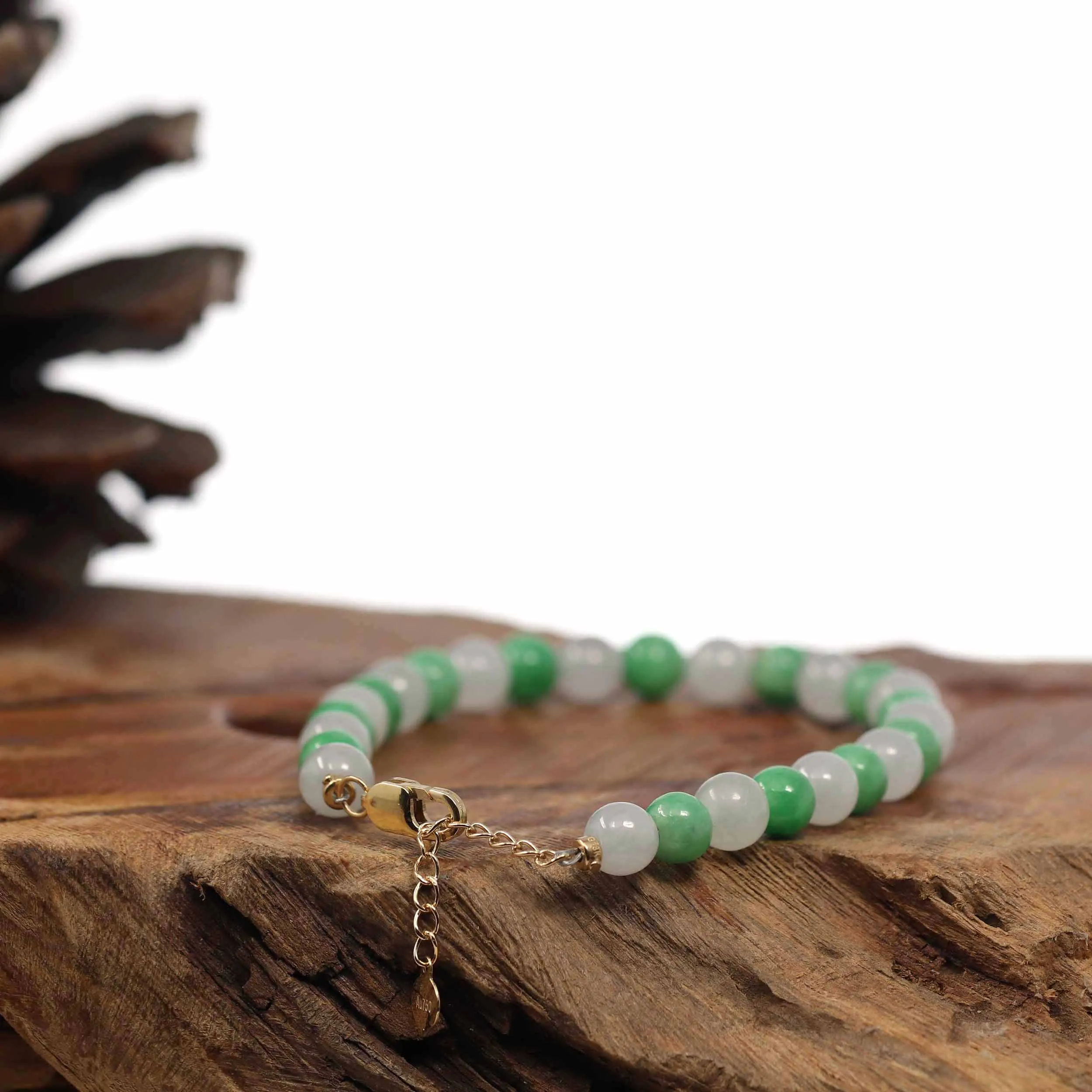High Green Jadeite Jade Beads Bracelet With 18K Yellow Gold Clasp ( 6 mm )