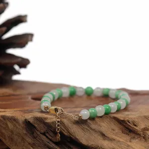 High Green Jadeite Jade Beads Bracelet With 18K Yellow Gold Clasp ( 6 mm )