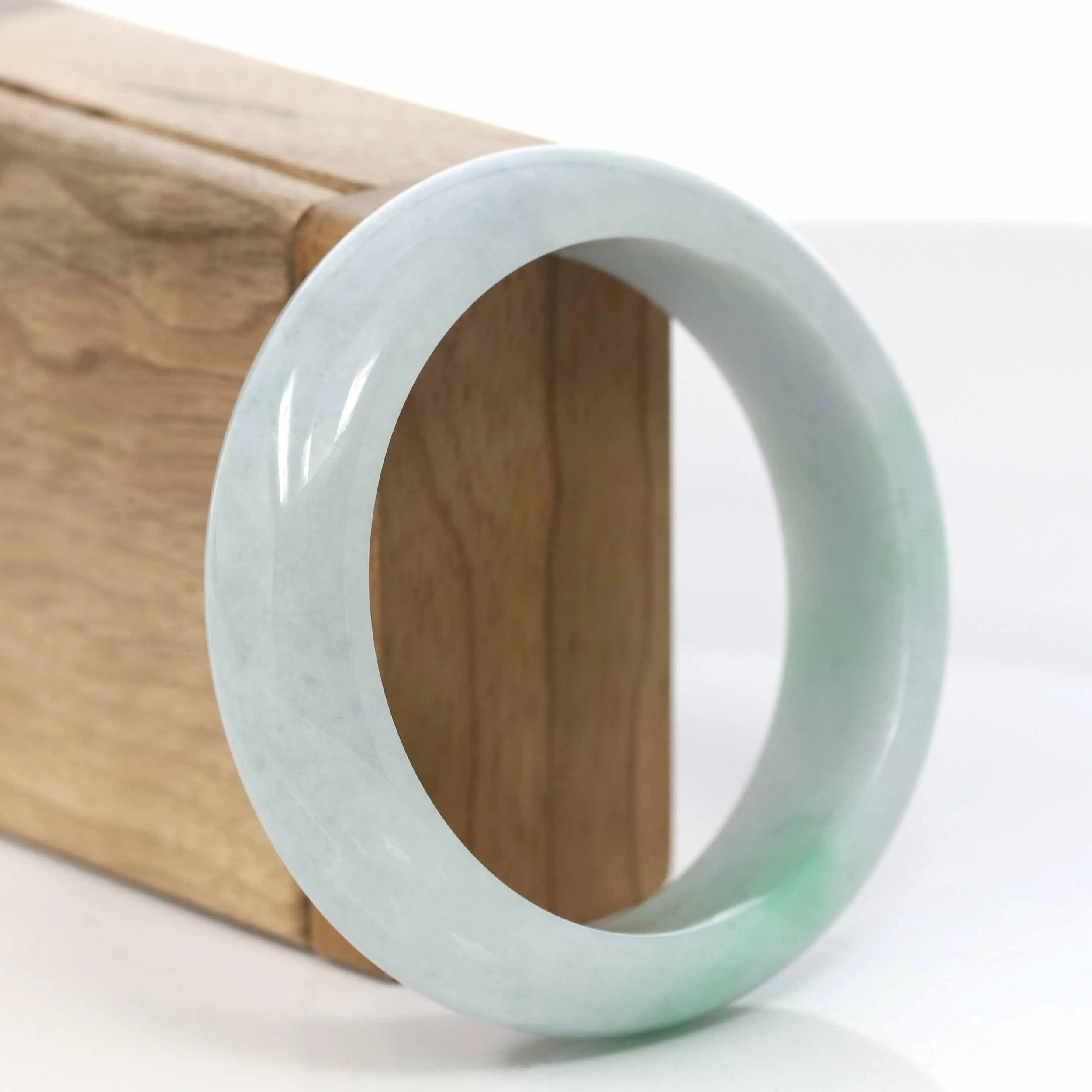 High-Quality Lavender-Green Natural Burmese Wider Jadeite Jade Bangle (57.46 mm) #430