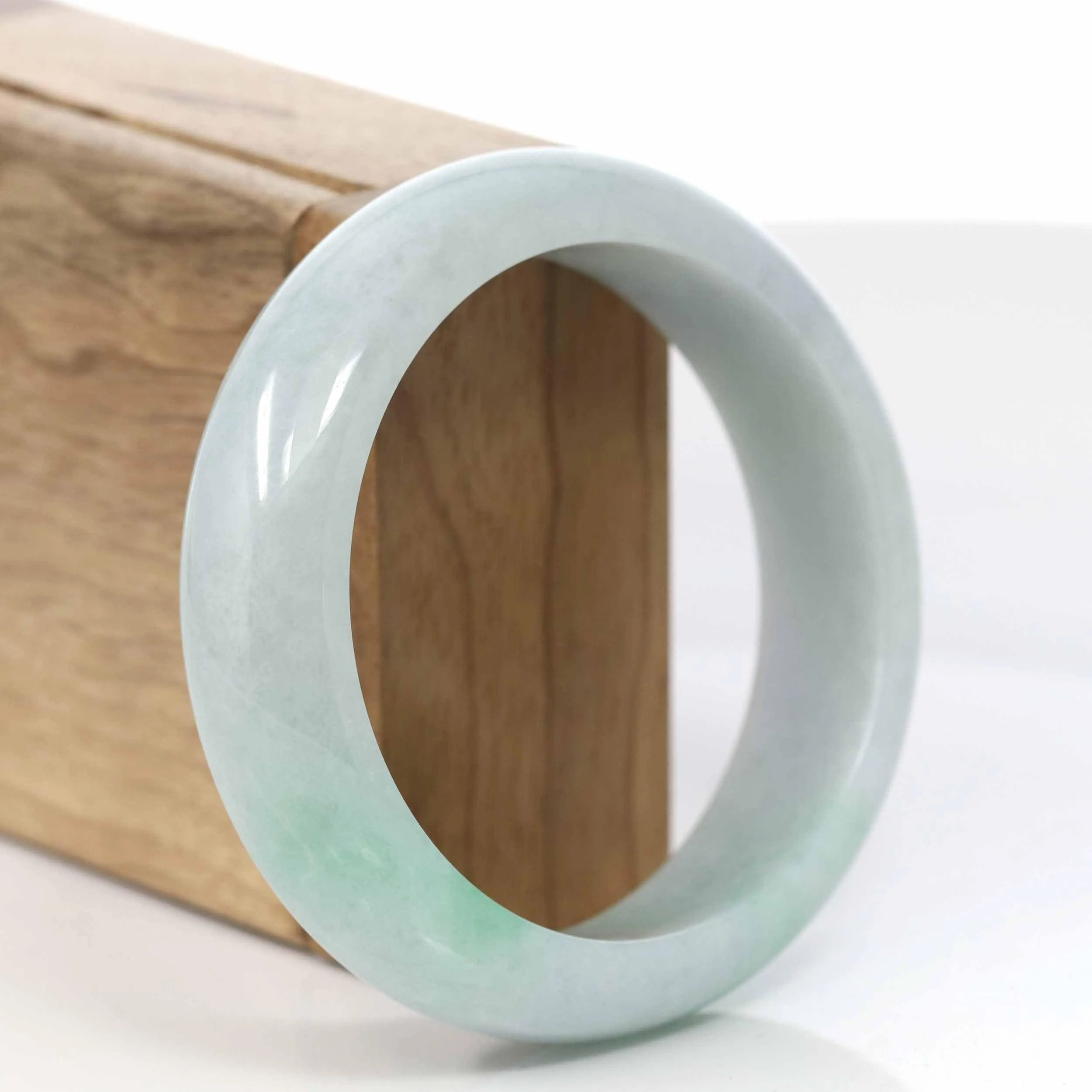 High-Quality Lavender-Green Natural Burmese Wider Jadeite Jade Bangle (57.46 mm) #430