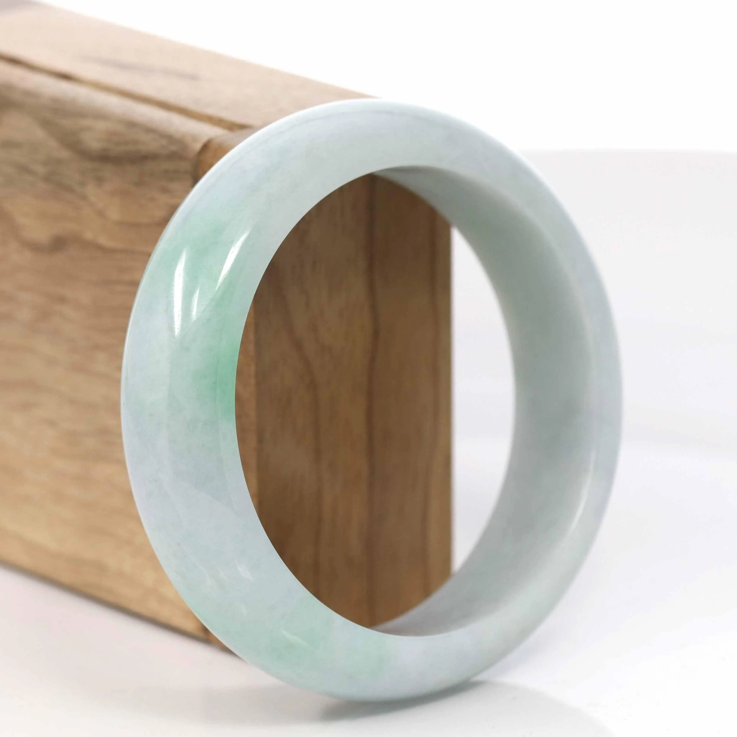 High-Quality Lavender-Green Natural Burmese Wider Jadeite Jade Bangle (57.46 mm) #430
