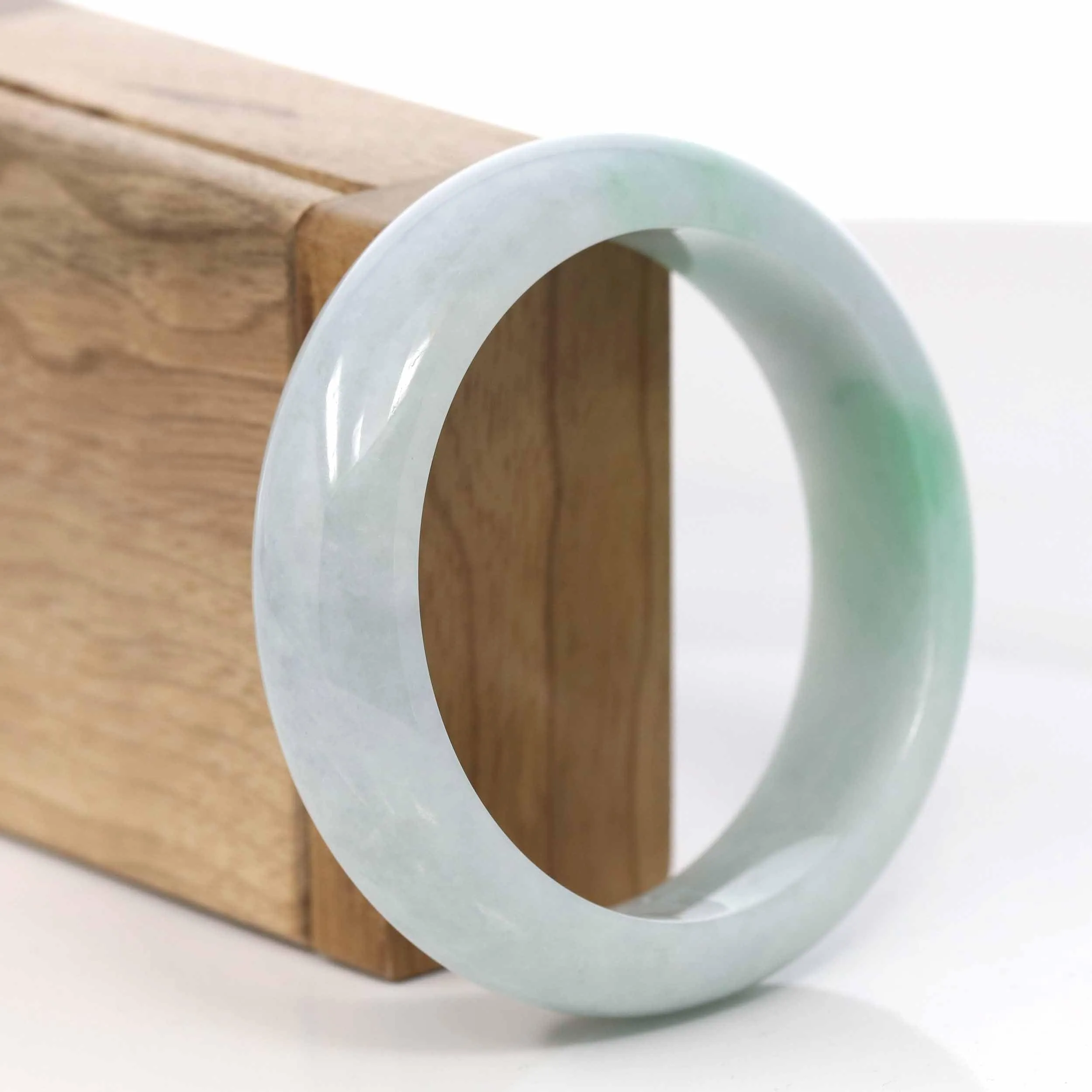 High-Quality Lavender-Green Natural Burmese Wider Jadeite Jade Bangle (57.46 mm) #430