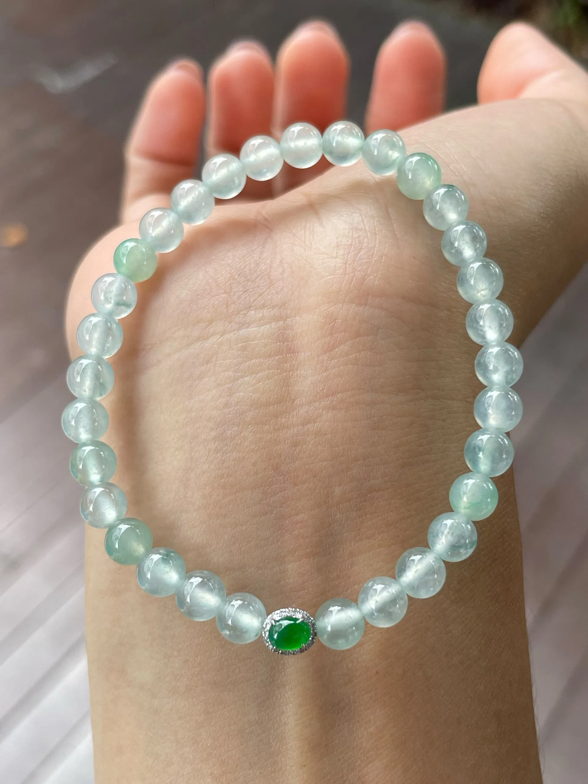 Icy Jadeite Bracelet - Round Beads (NJBA131)