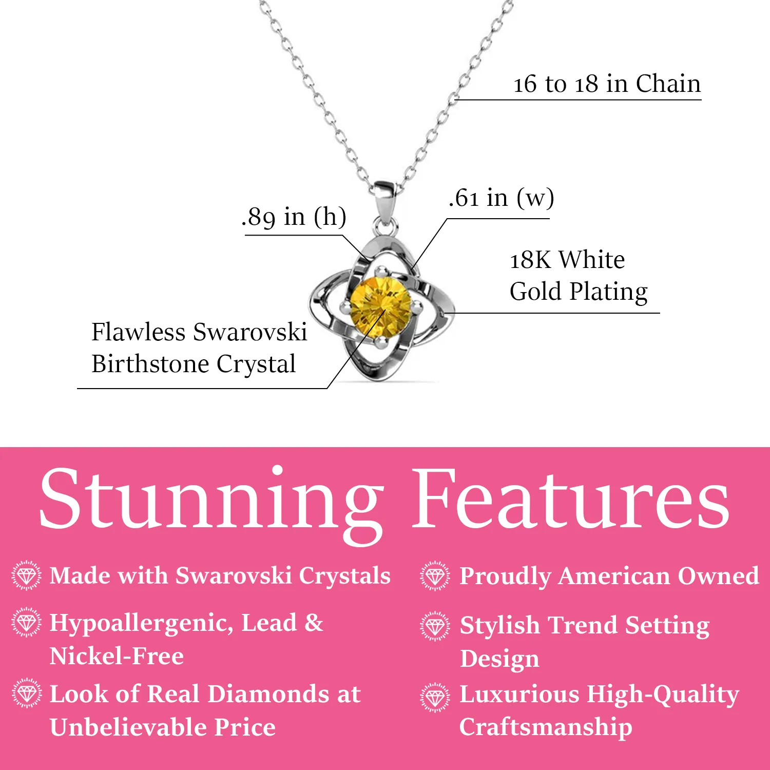 Infinity November Birthstone Citrine Necklace 18k White Gold Plated Silver Birthstone Necklace with Swarovski Crystal