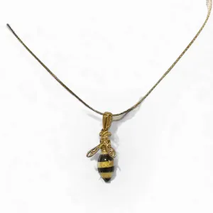 Inlaid Amber Bee Gold Vermeil Sterling Silver Pendant