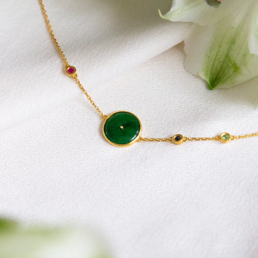 Jade Donut 18k Gold Bracelet with Ruby, Sapphire & Tsavorite