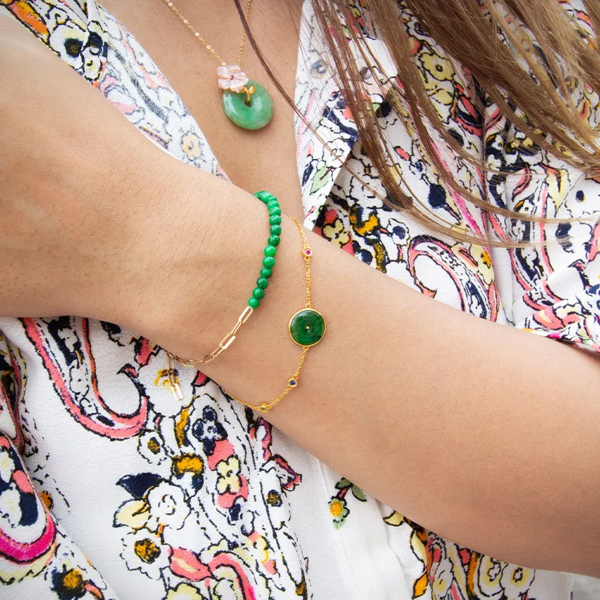 Jade Donut 18k Gold Bracelet with Ruby, Sapphire & Tsavorite