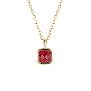 July Birthstone Dark Ruby Quartz Gold Plated Silver Necklace N4512