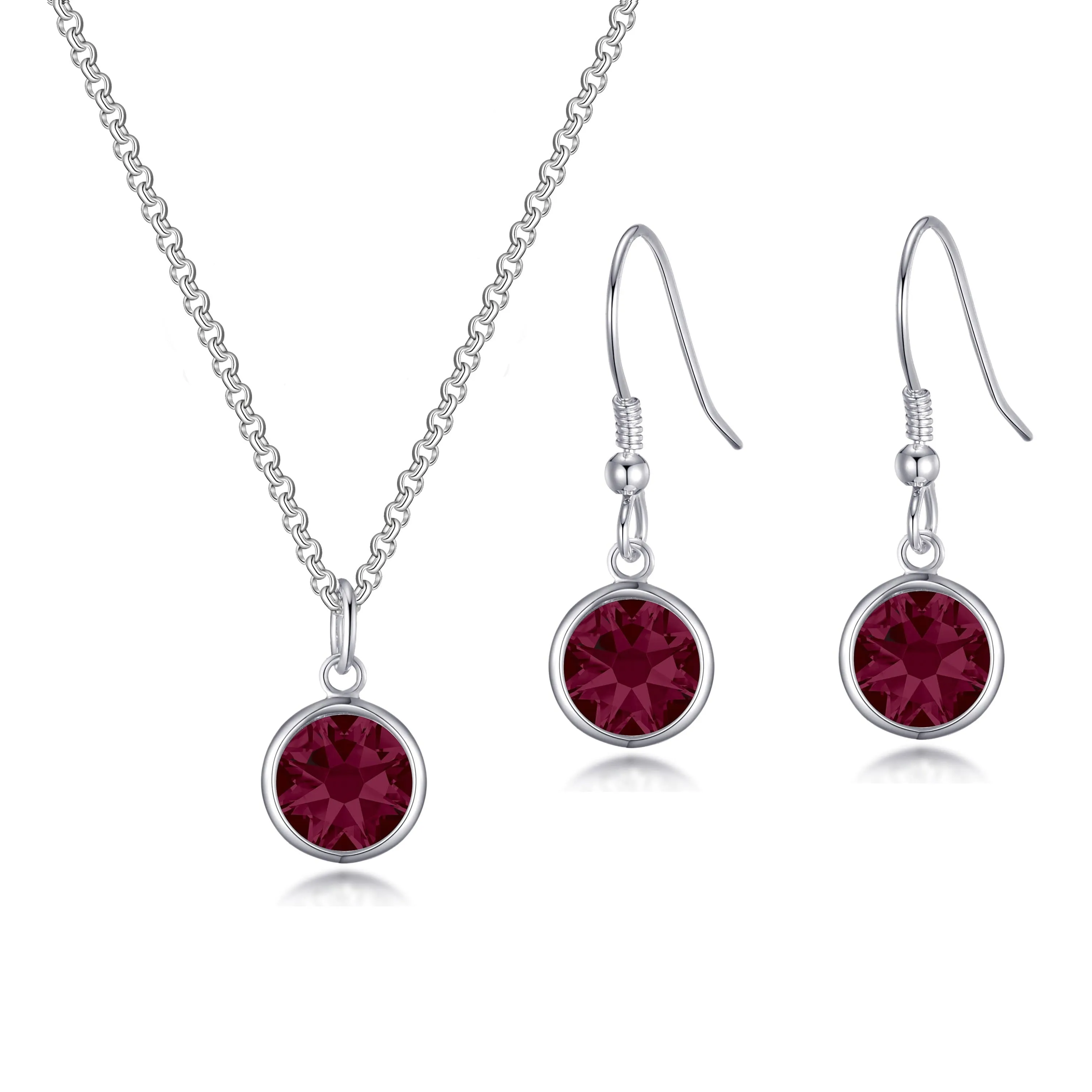 July (Ruby) Birthstone Necklace & Drop Earrings Set Created with Zircondia® Crystals