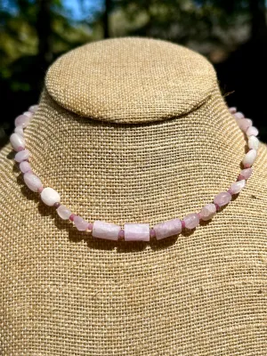 Kunzite & Ruby Gemstone Beaded Choker Style Necklace