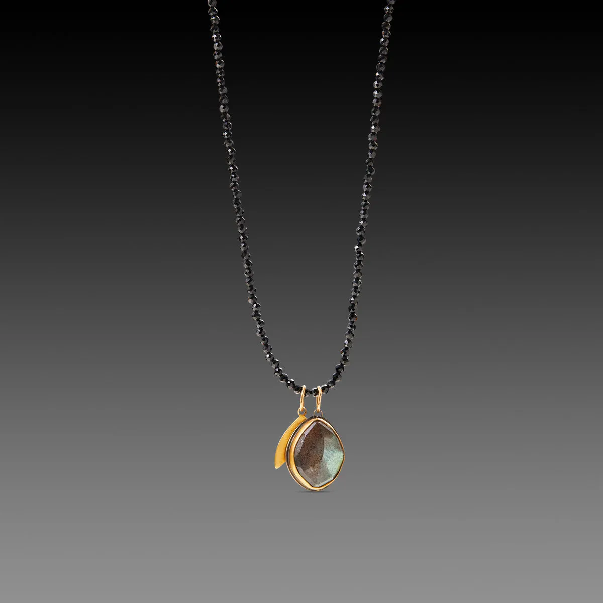 Labradorite, Leaf Charm and Spinel Necklace
