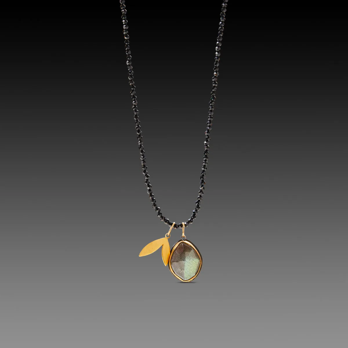 Labradorite, Leaf Charm and Spinel Necklace