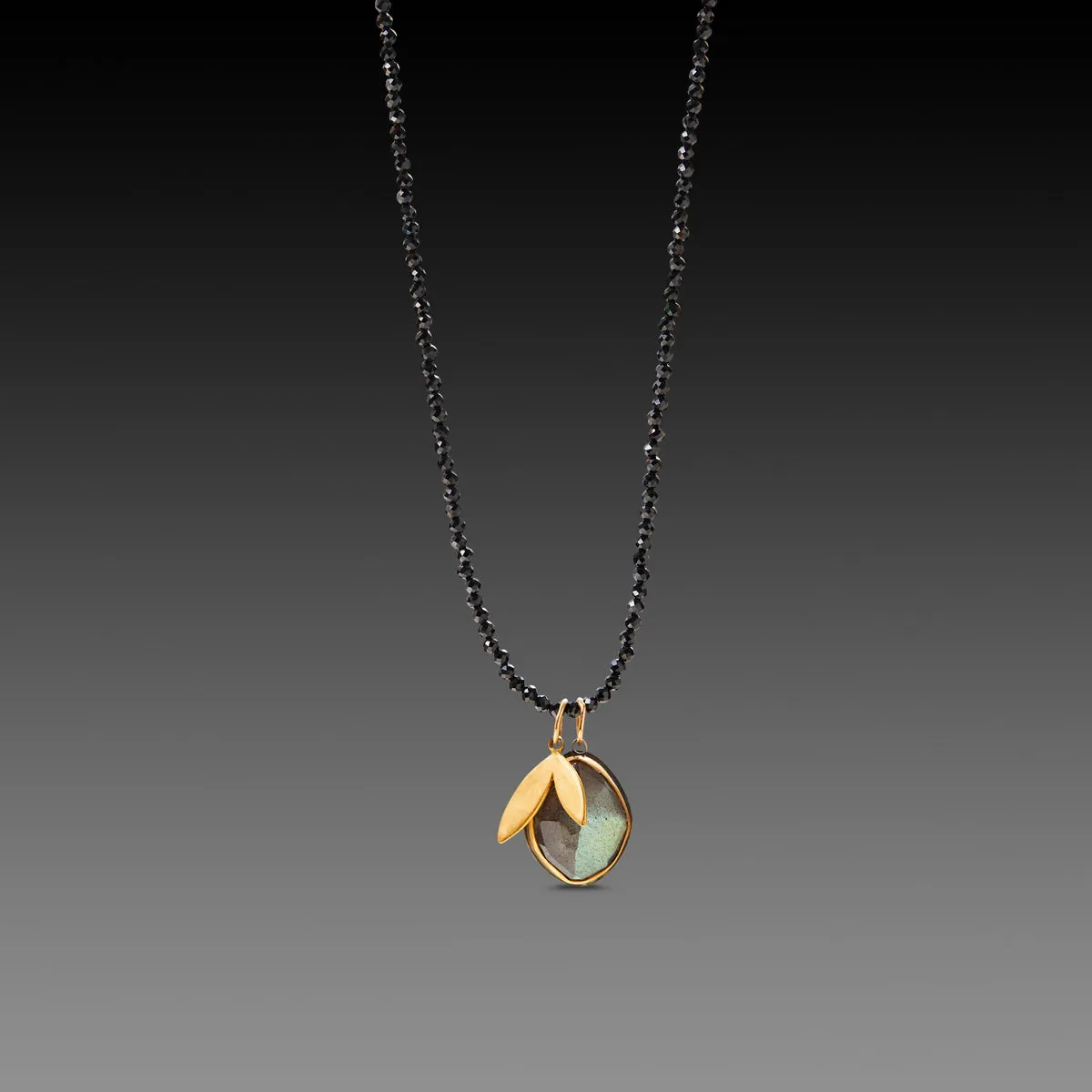 Labradorite, Leaf Charm and Spinel Necklace