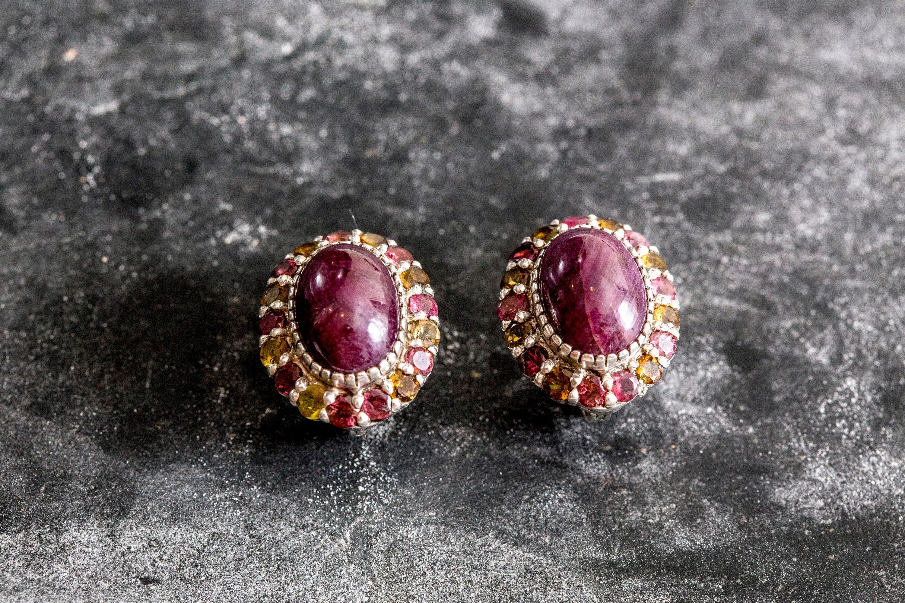 Large Ruby Earrings - Red Flower Earrings - Vintage Heavy Earrings