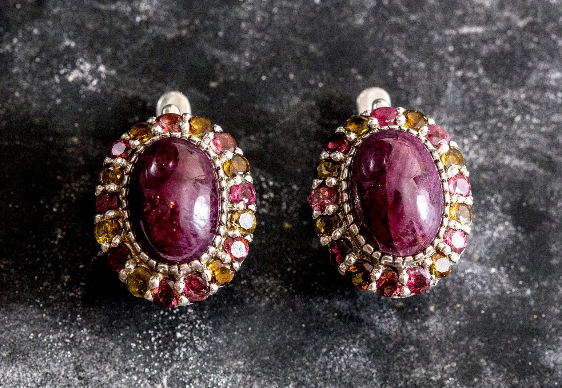 Large Ruby Earrings - Red Flower Earrings - Vintage Heavy Earrings
