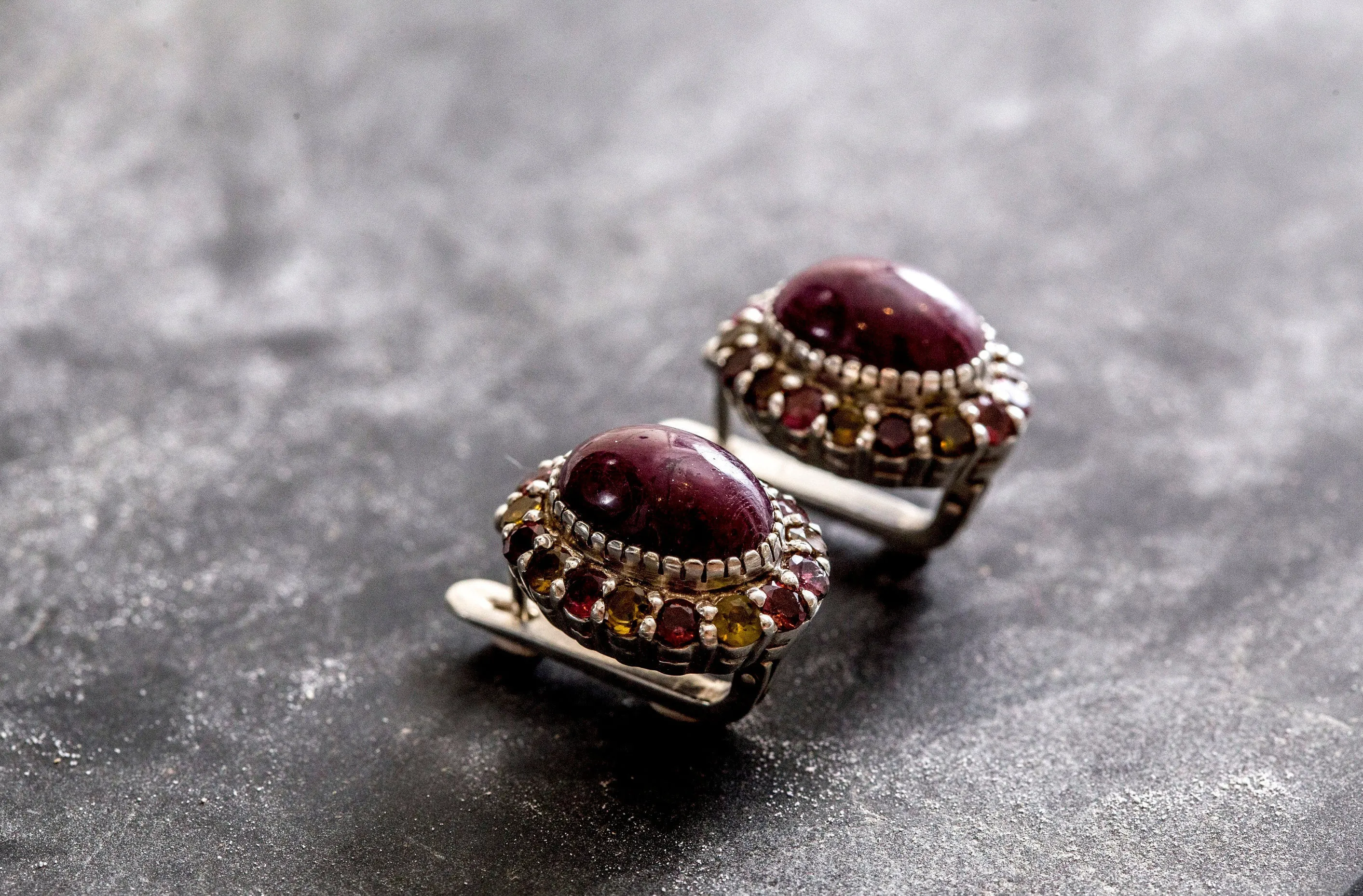 Large Ruby Earrings - Red Flower Earrings - Vintage Heavy Earrings