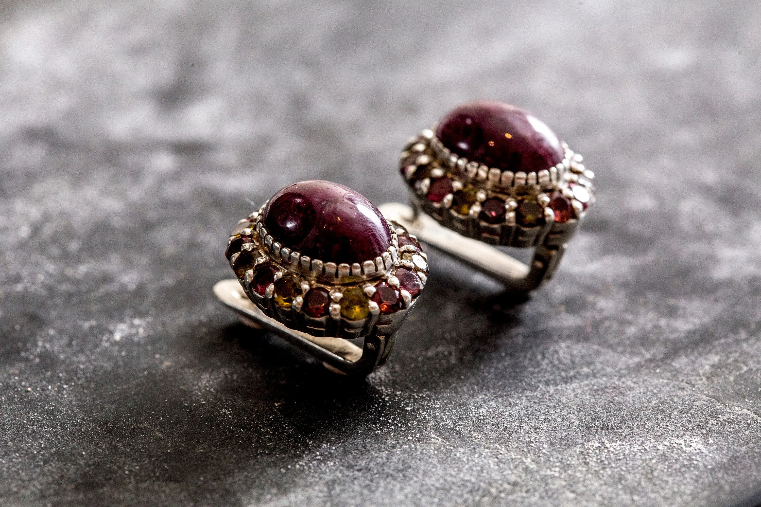 Large Ruby Earrings - Red Flower Earrings - Vintage Heavy Earrings