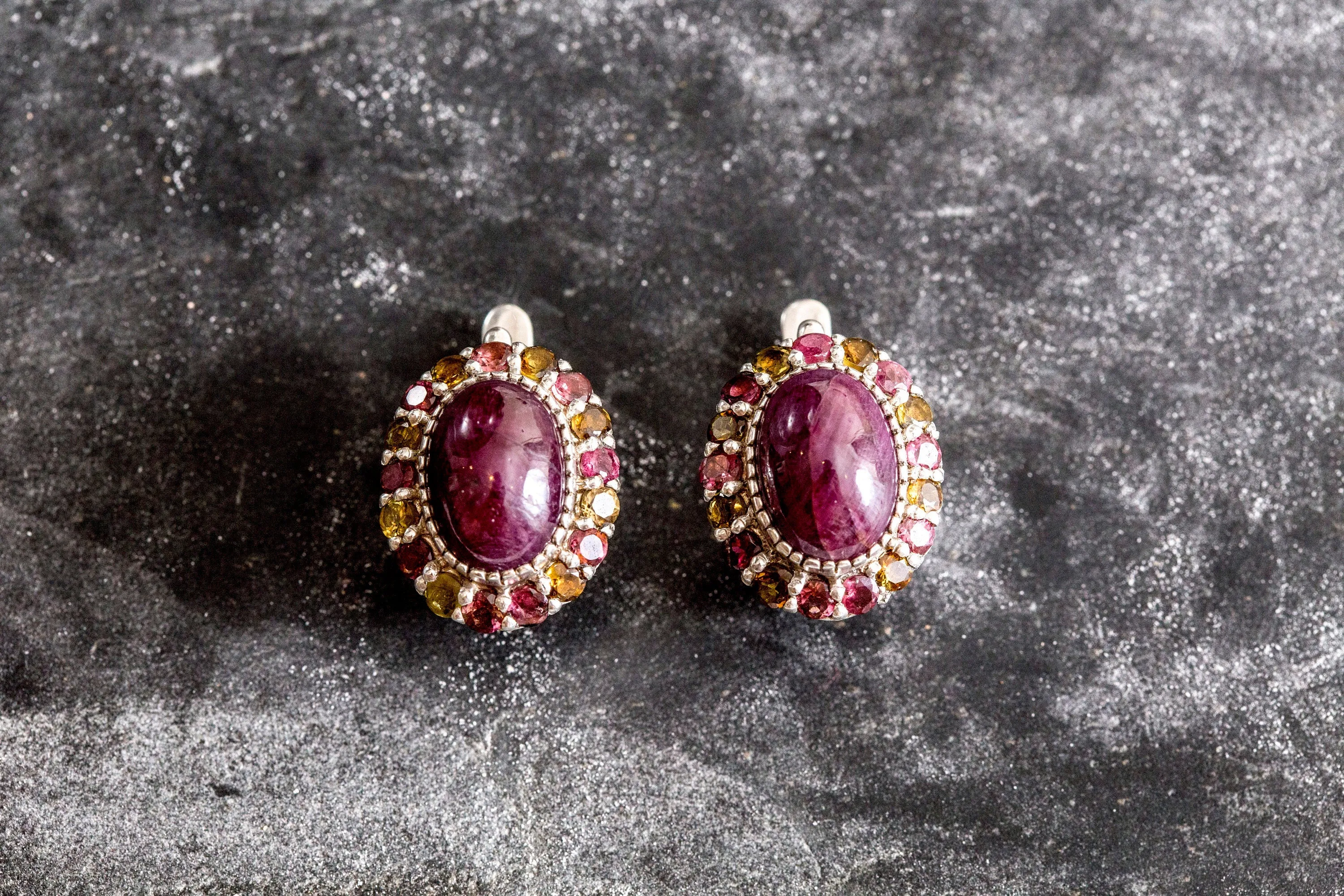 Large Ruby Earrings - Red Flower Earrings - Vintage Heavy Earrings