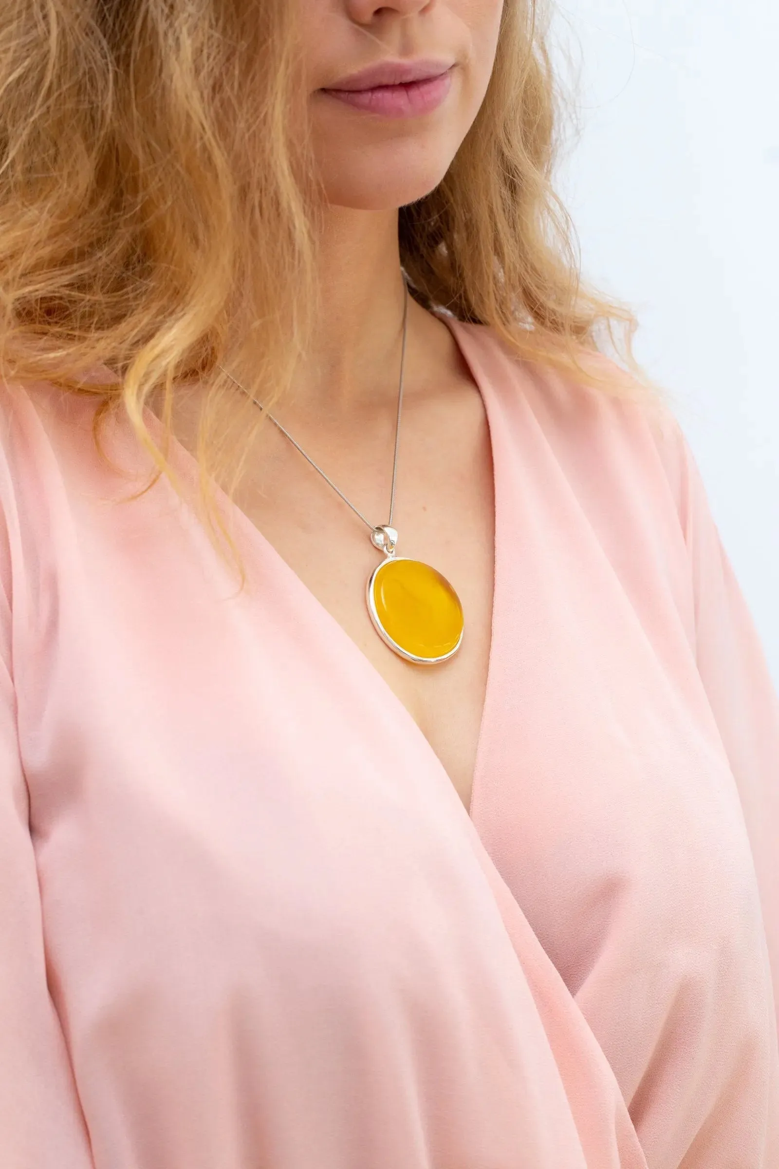 Large Yellow Amber Circle Pendant